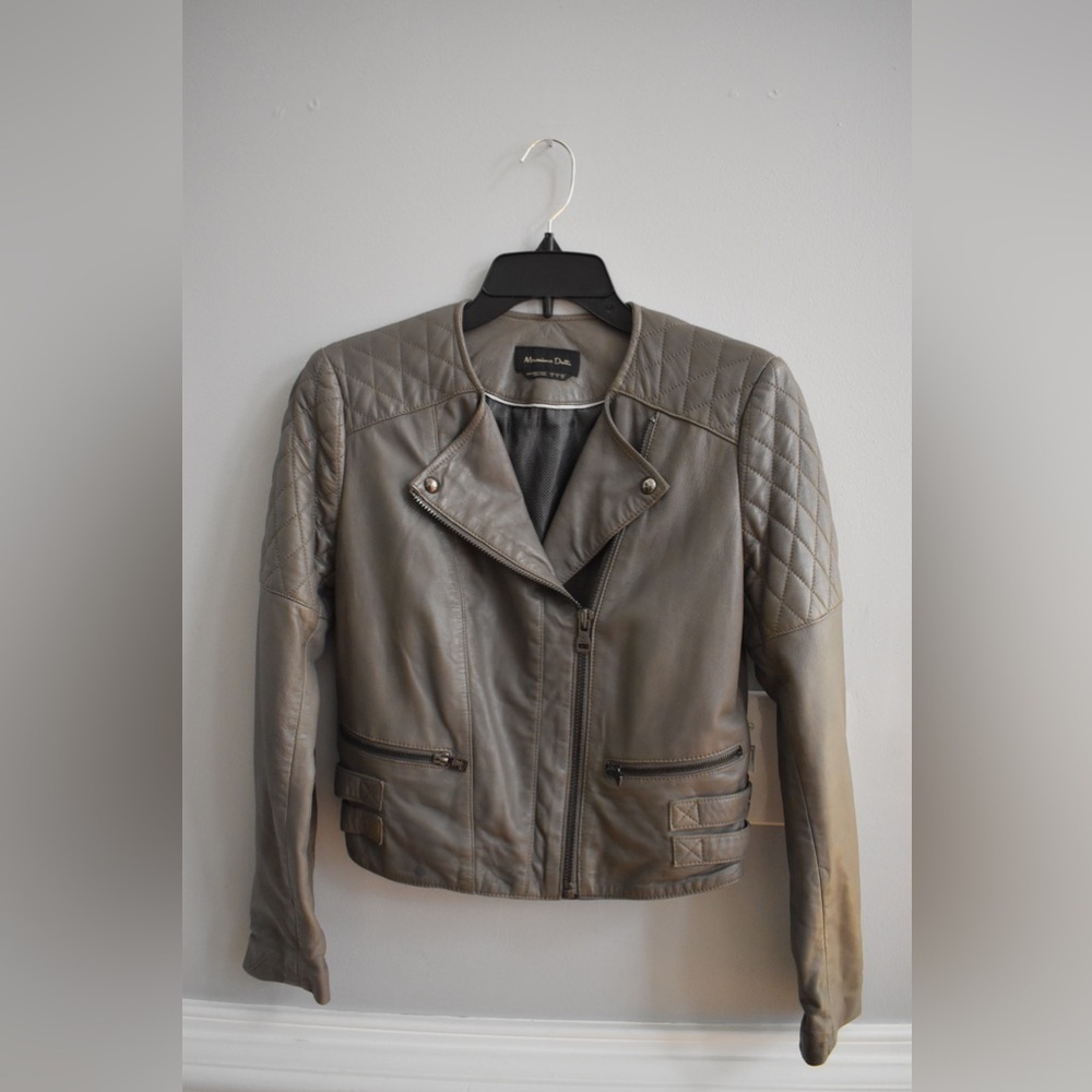 Massimo Dutti biker quilted leather jacket